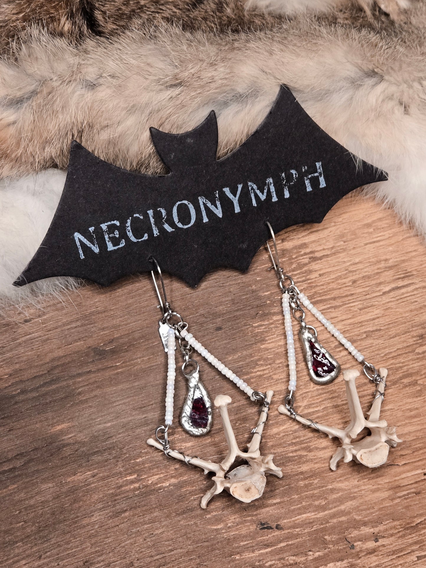 Bloody Drop Stained Glass with Armadillo Vert Earrings