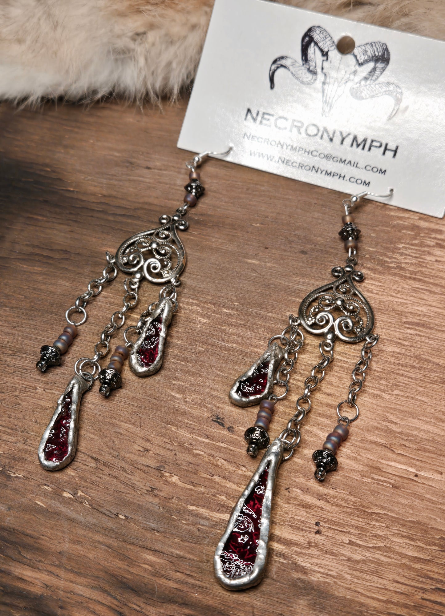 Blood Drop Silver Chandelier Earrings