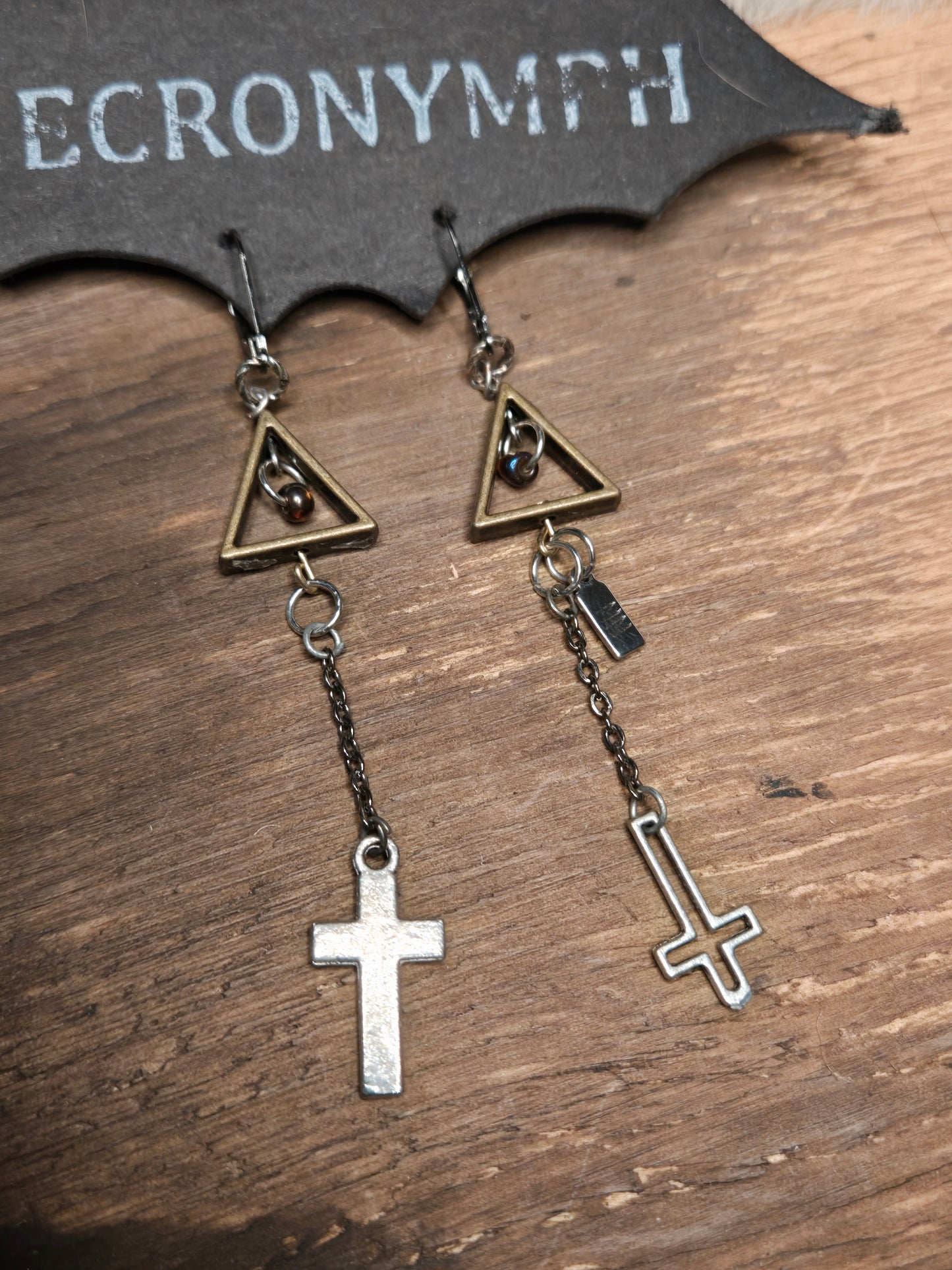 Bronze & Silver Saint Peter's Cross Earrings