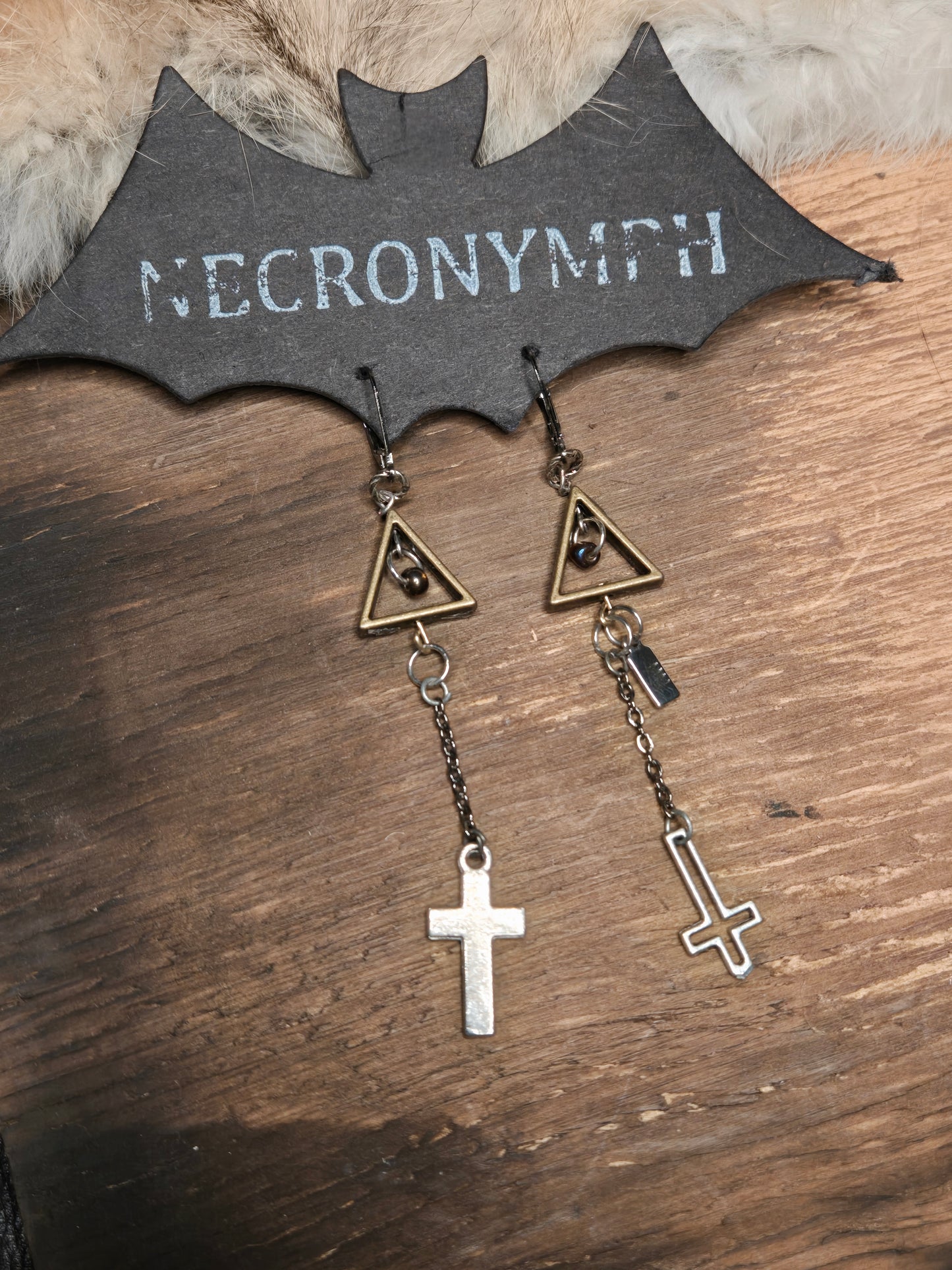 Bronze & Silver Saint Peter's Cross Earrings