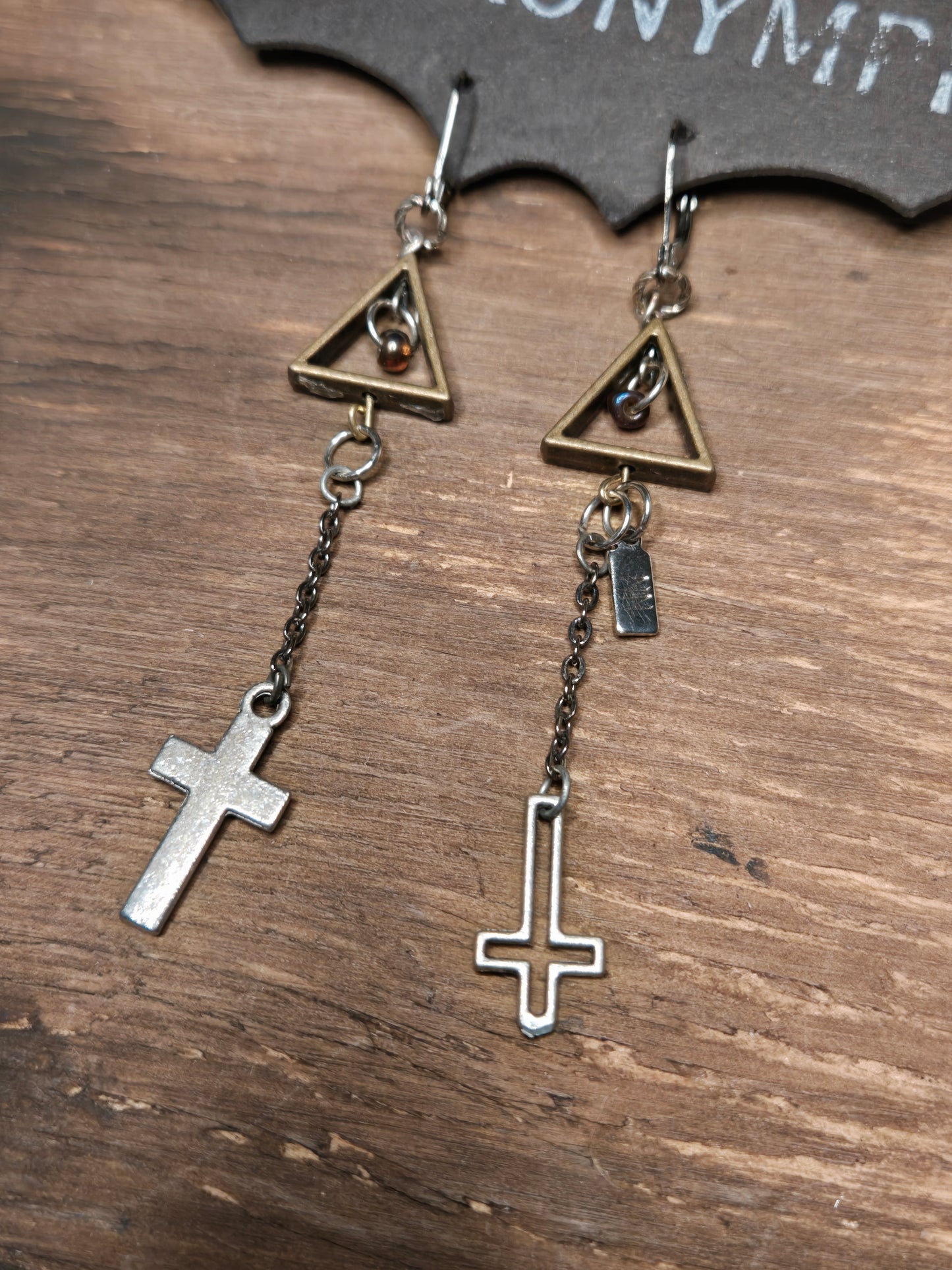 Bronze & Silver Saint Peter's Cross Earrings