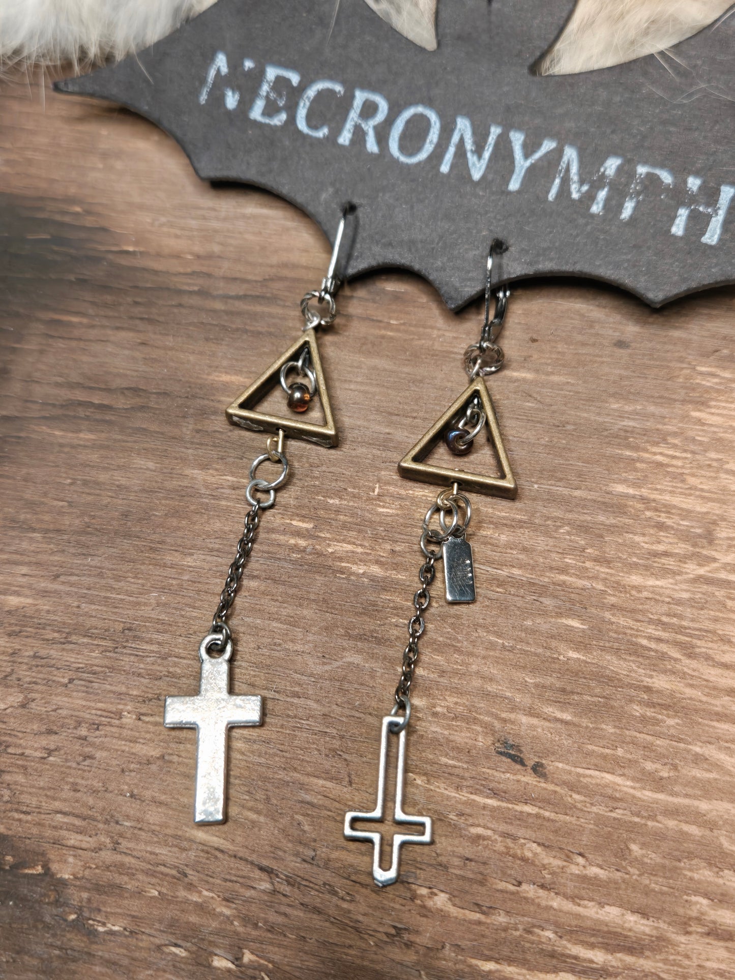 Bronze & Silver Saint Peter's Cross Earrings