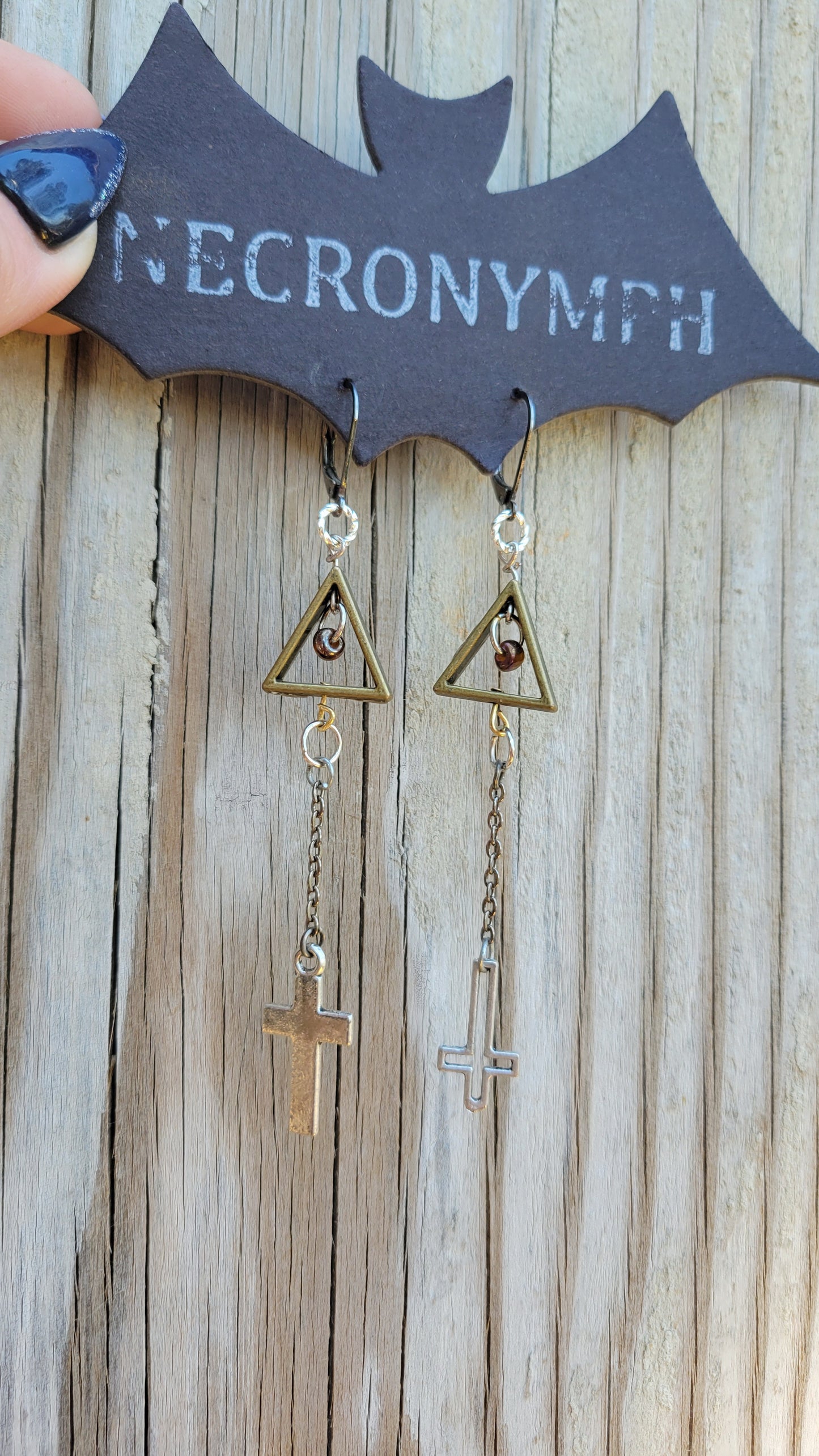 Bronze & Silver Saint Peter's Cross Earrings