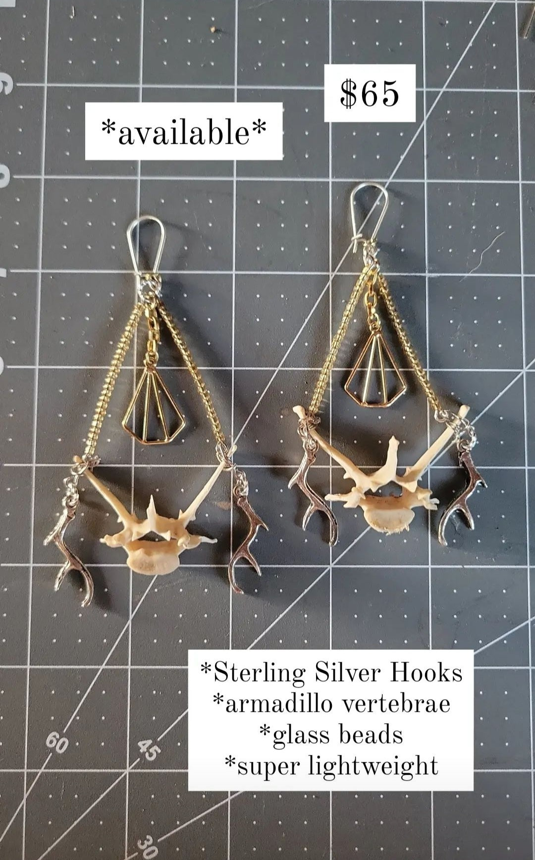 Armadillo Vertebrae & Antler Earrings